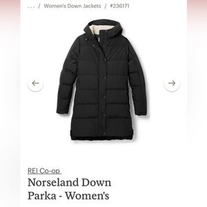 REI Norseland down long puffer jacket parka in BLACK SMALL